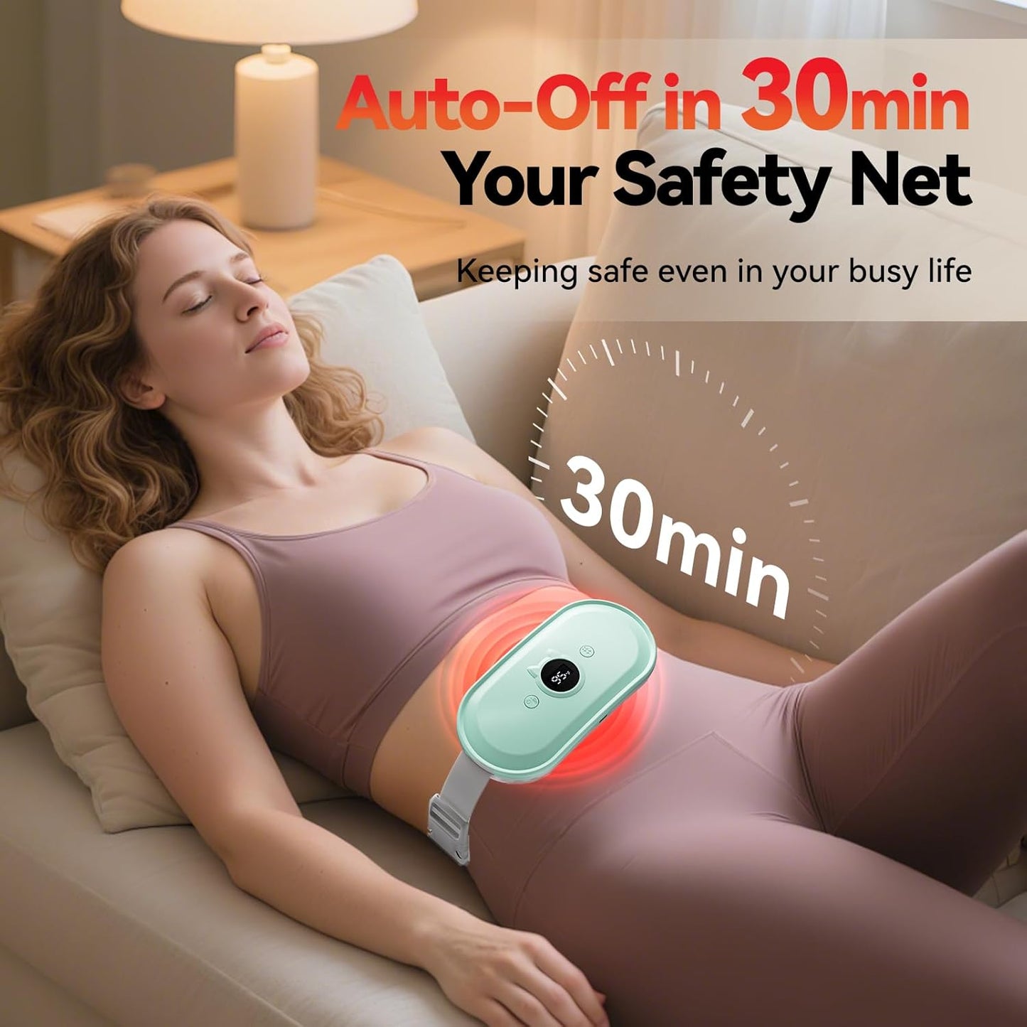 ThermaEase 30-minute auto shut-off safety feature infographic