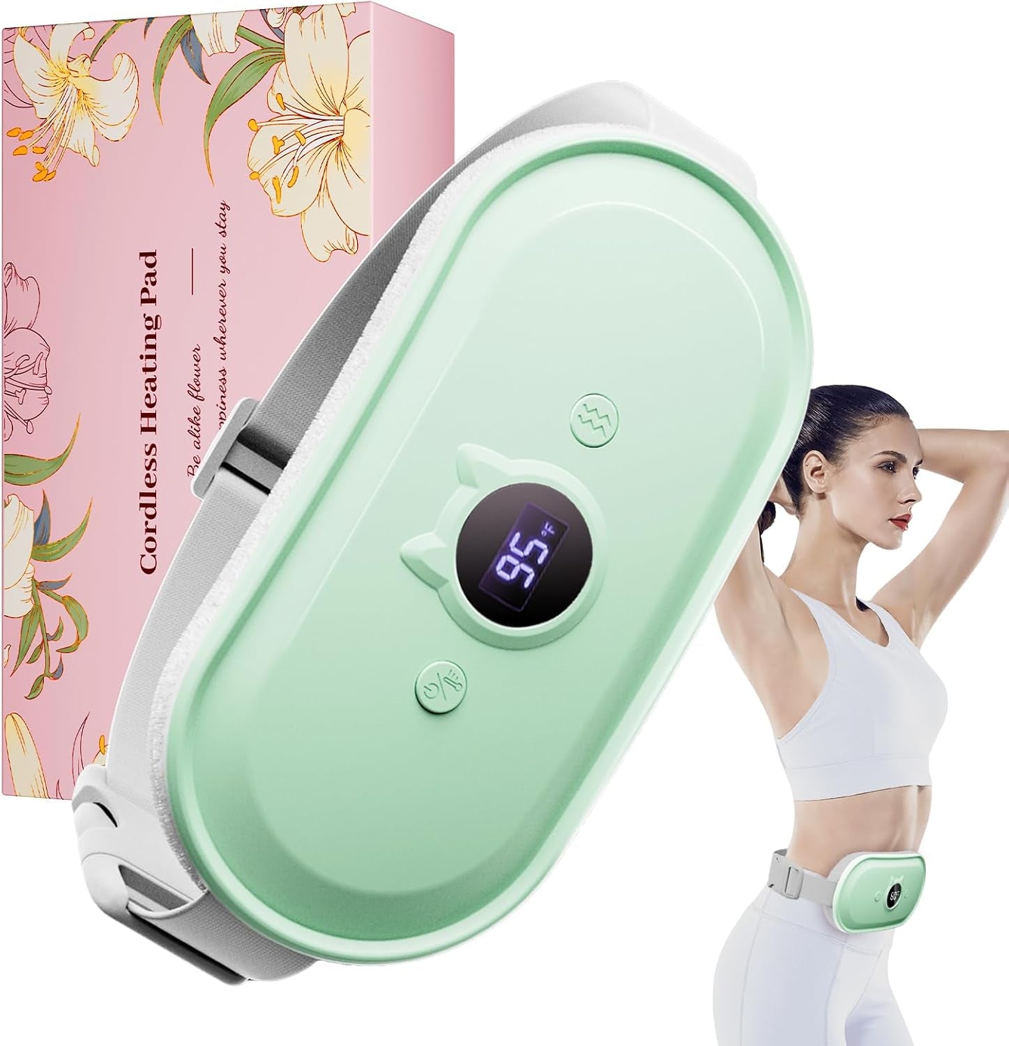 ThermaEase mint green period relief belt with LED temperature display and retail box