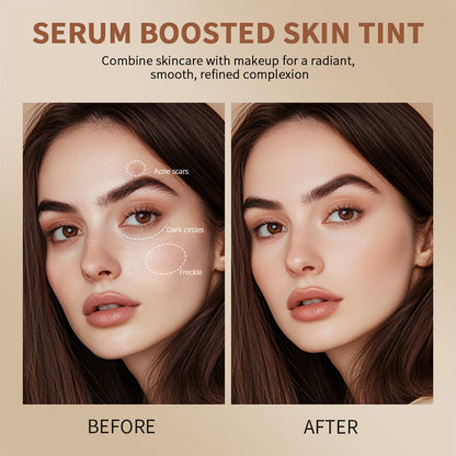 Skin before and after applying SilkTint skin tint