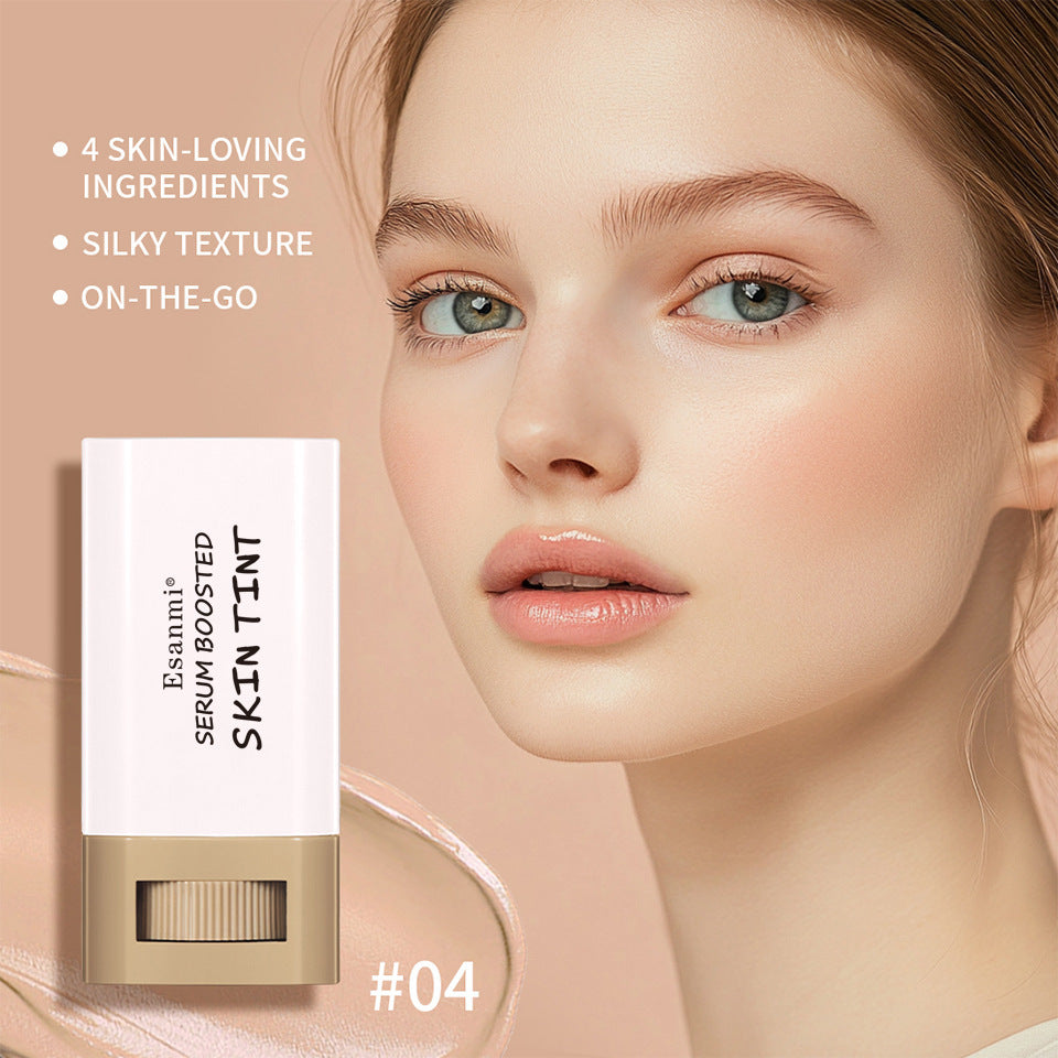 SilkTint Serum Skin Tint Stick with model wearing a natural finish